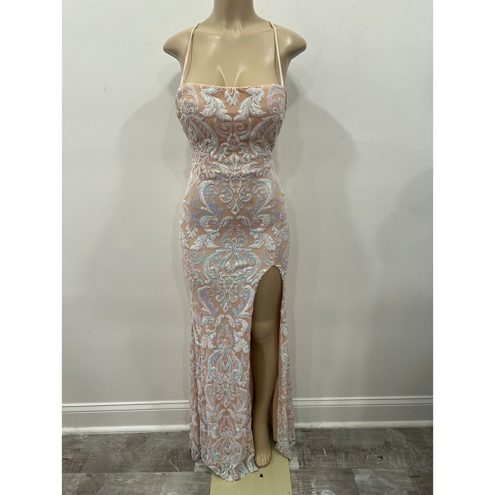 Windsor Gown Priya Formal Iridescent Sequin White Prom Dress Women Small Sequin